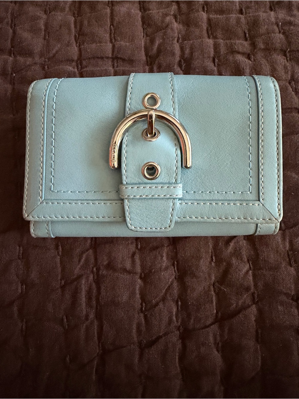 Coach Sobo Light Blue Leather Small Wallet with Signature Buckle